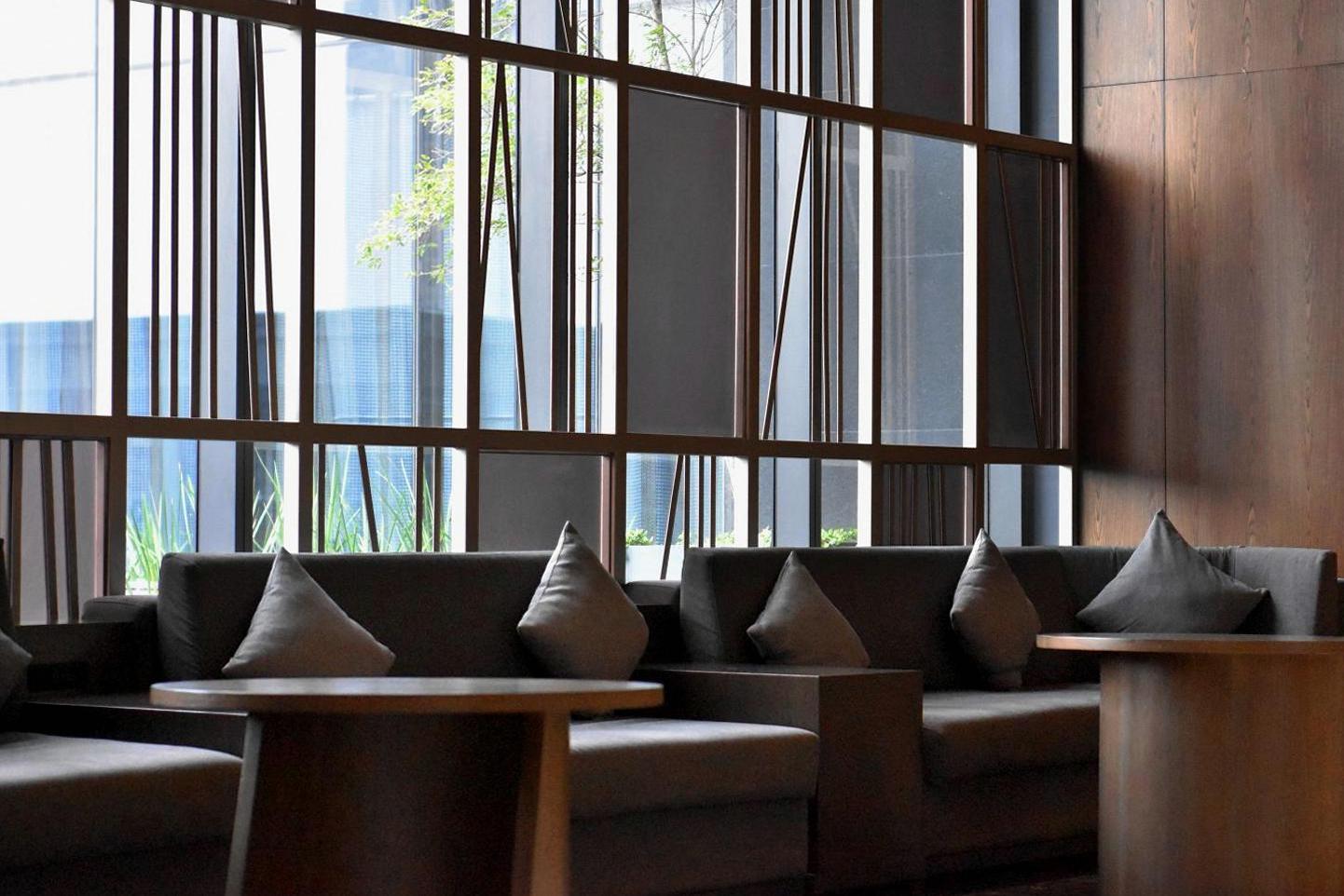 Bright hotel lounge view