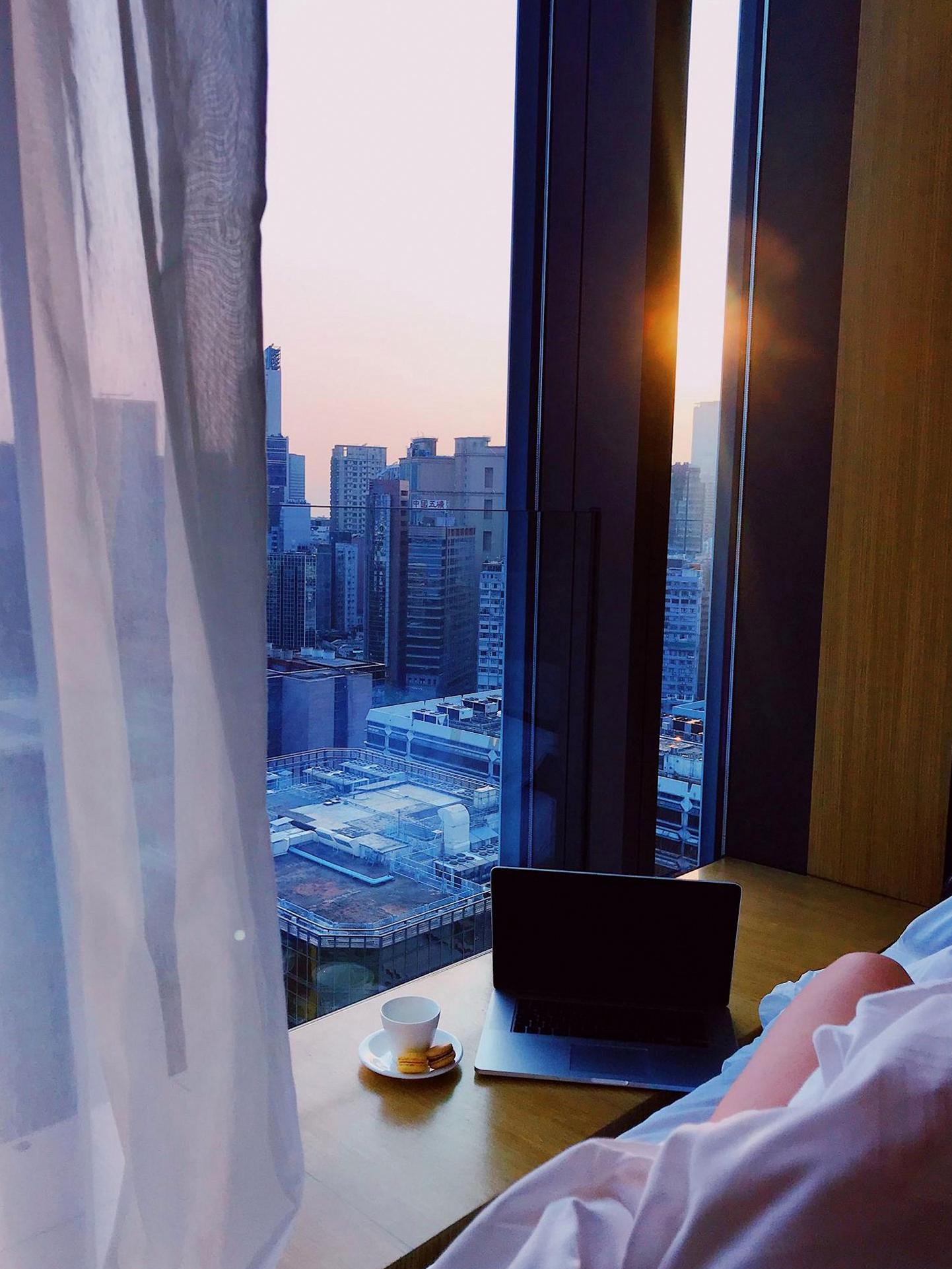 Hotel room city views at dawn