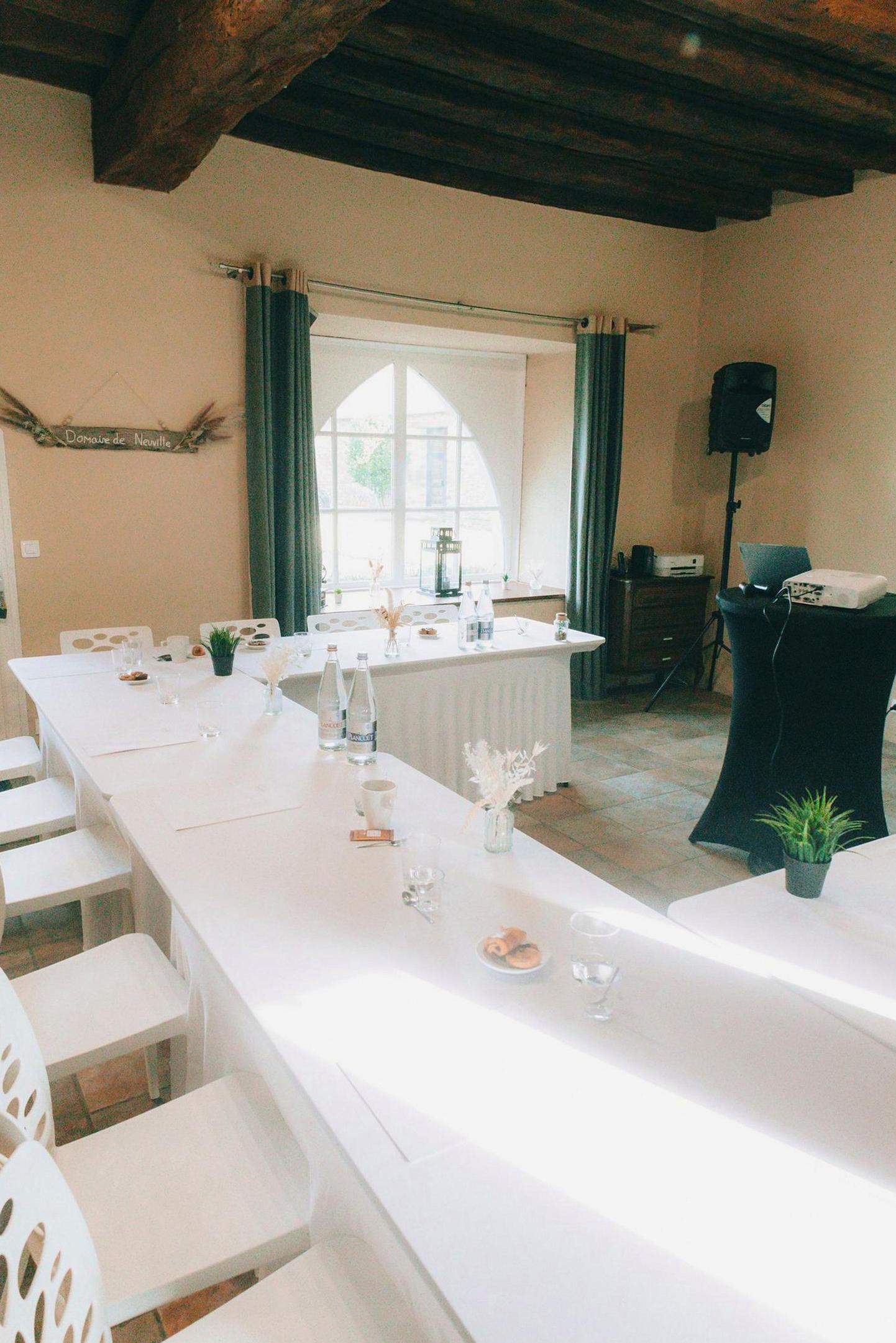 Bright conference room setup with elegant decor