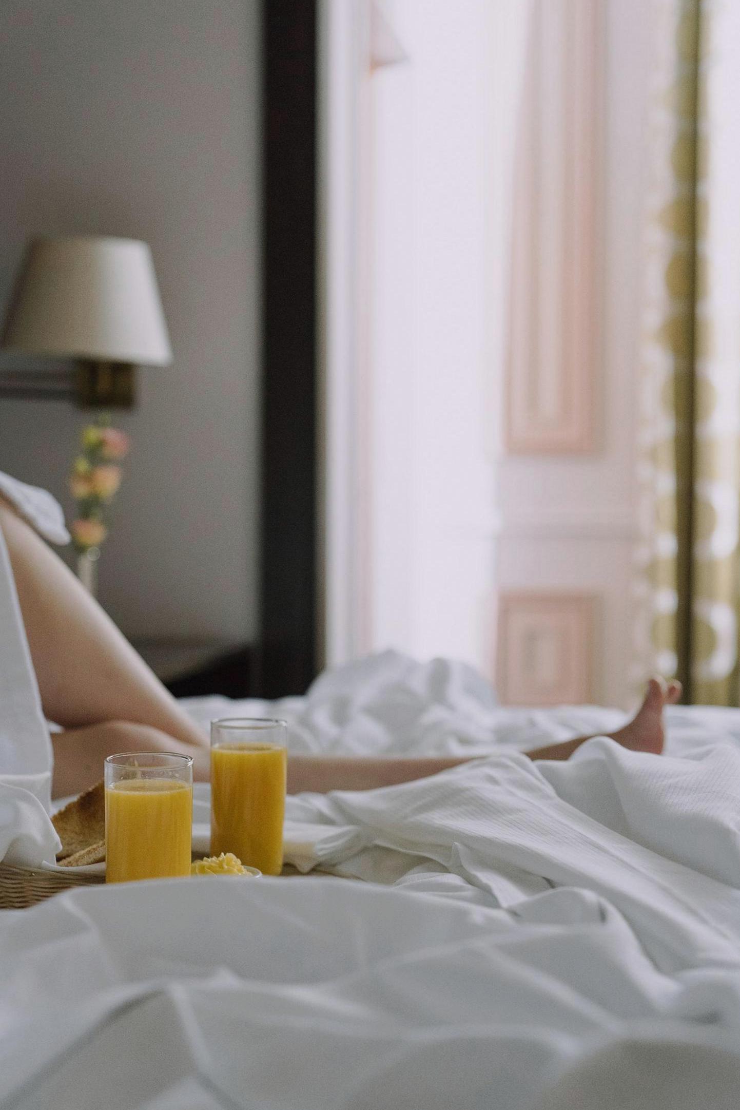 Breakfast tray on bed